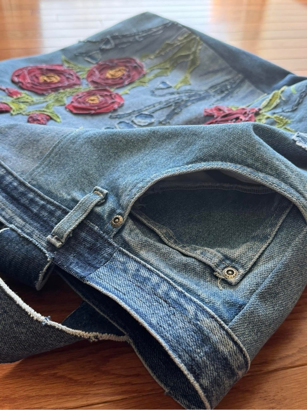 Handcrafted “Rose Garden” Denim Oversized Tote - Picture 8 of 16